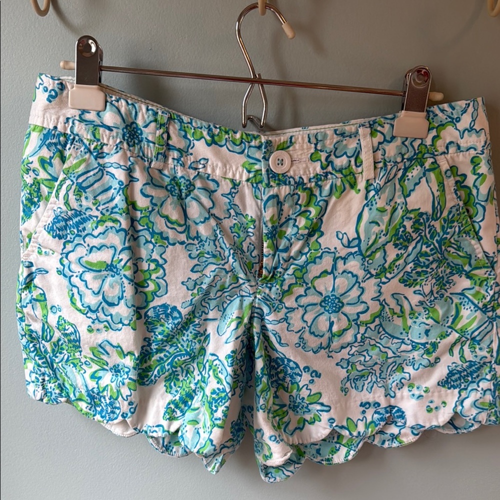 Lilly Pulitzer Blue and Green Buttercup Shorts Vibrant Floral